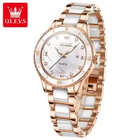 OLEVS 9985 New Watch For Women Ceramic Watchstrap Roman Scale Calendar Waterproof Luxury Elegant Quartz Women's Wristwatch